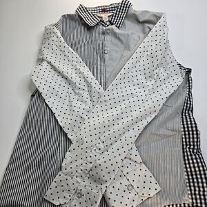 Brooks Brothers Womens‎ Black and White Striped Polka Dot Shirt